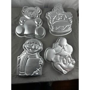 Vintage 80's Cake Pan Lot Teddy Bear, Donald Duck, Ernie, Mickey Mouse